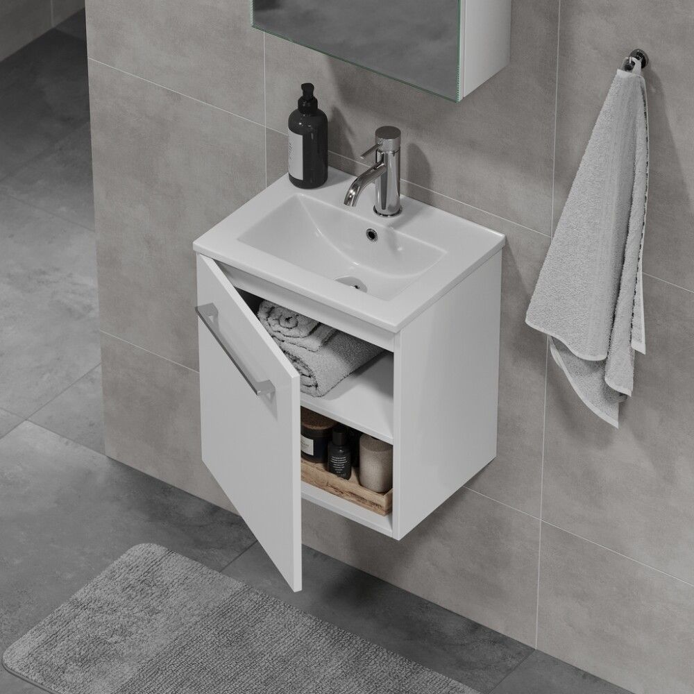 Baðinnrétting með handlaug 40 cm Camden hvít háglans