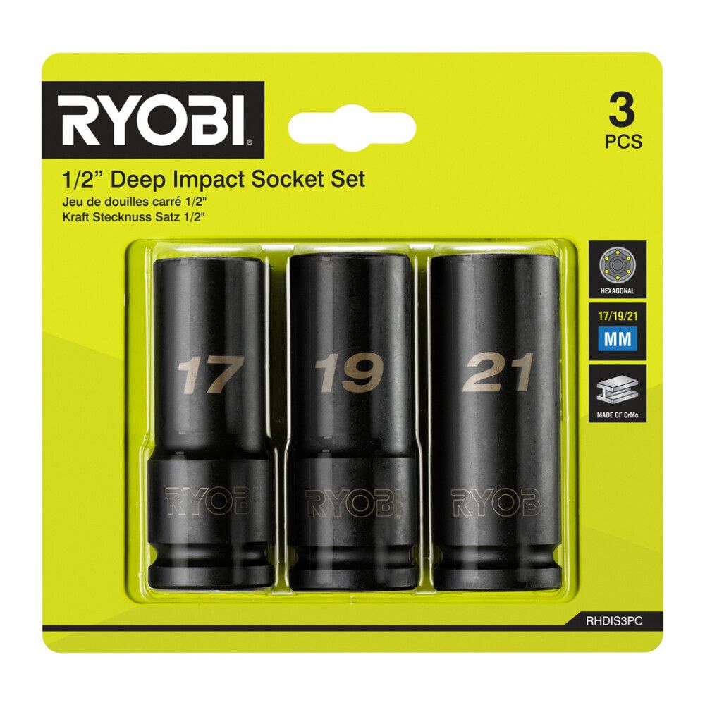 Toppar fyrir hersluvél 17/19/21mm Ryobi RHDIS3PC