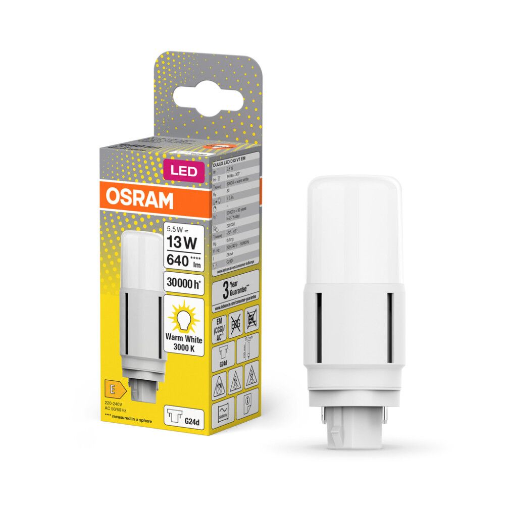 Ljósapera LED G24D-1 3000K Osram 5,5W Ø3,77 mm