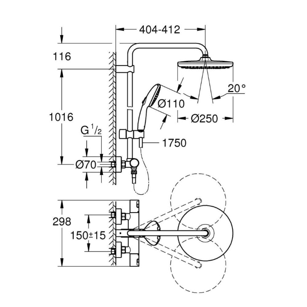 Sturtusett með blöndunartæki Vitalio Start 250 Grohe