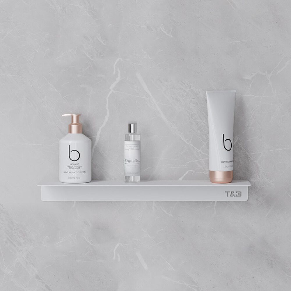 Baðherbergis hilla límfest L T1 T&B matt hvít