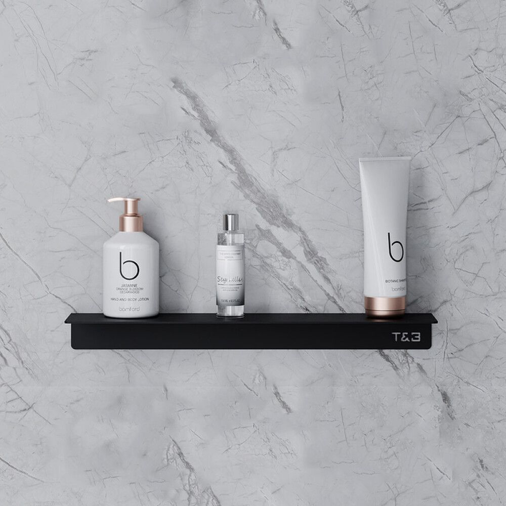 Baðherbergis hilla límfest L T1 T&B matt svört