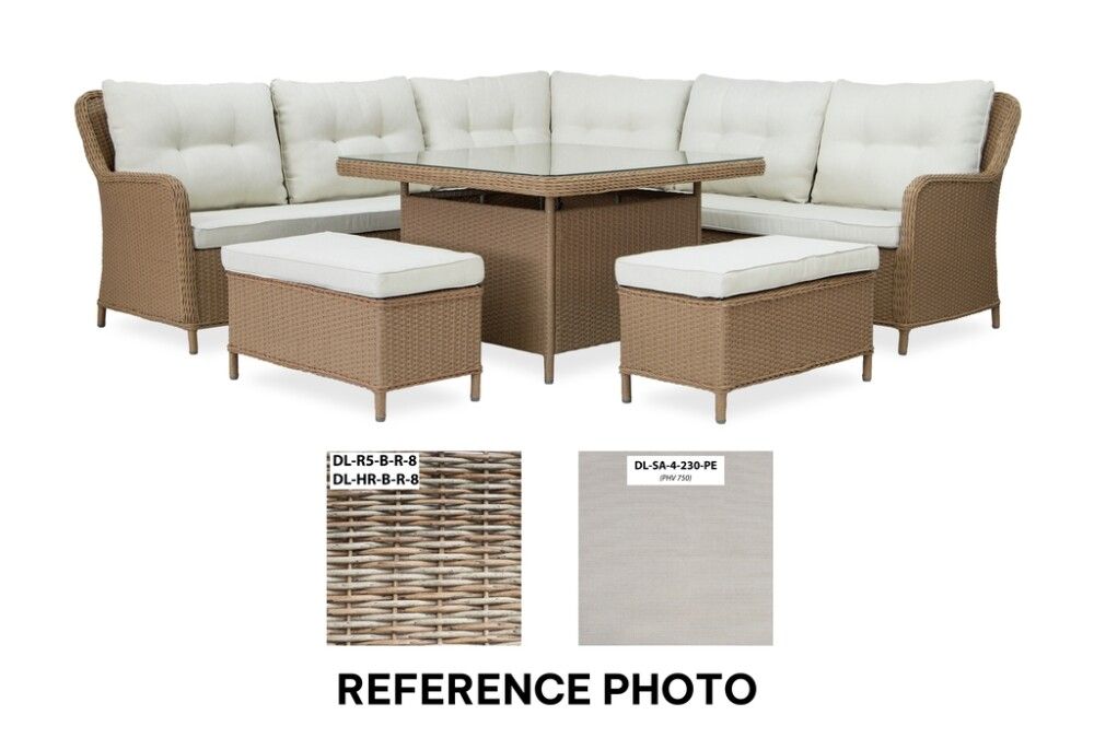 Garðsett Katja með skemlum polyrattan hvítt/beis Sunfun