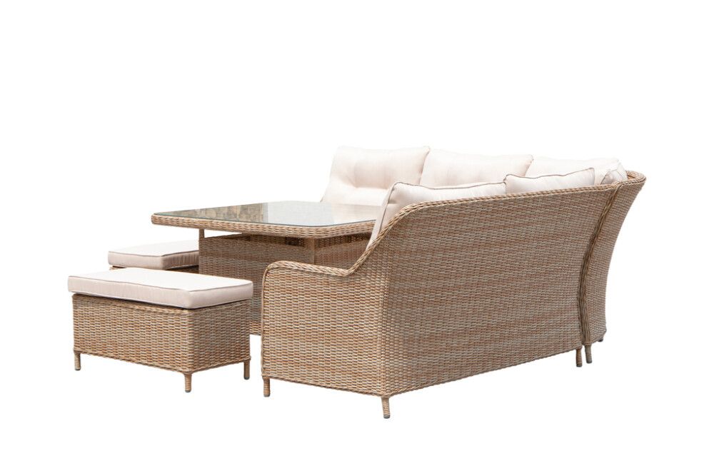 Garðsett Katja með skemlum polyrattan hvítt/beis Sunfun