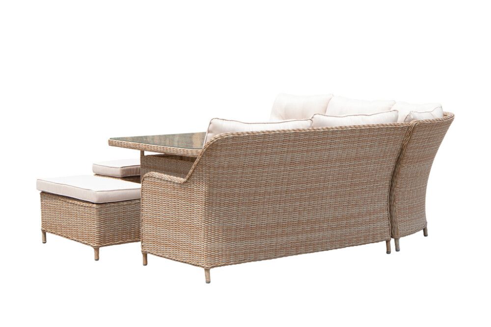 Garðsett Katja með skemlum polyrattan hvítt/beis Sunfun