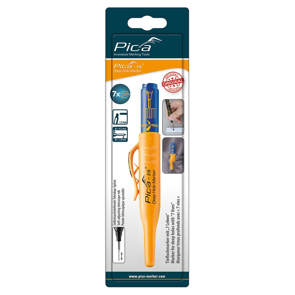 Merkipenni fyrir djúpar holur Pica-Ink blár