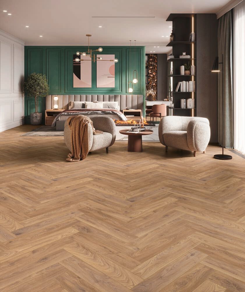 Harðparket fiskibeina Herringbone Firebrand eik 8 mm 0,87m²