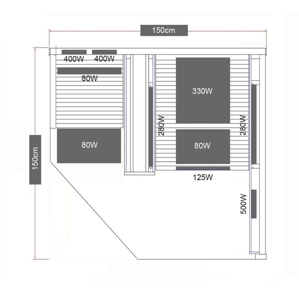 Saunaklefi infrarauður 150x150x195 cm Carbon