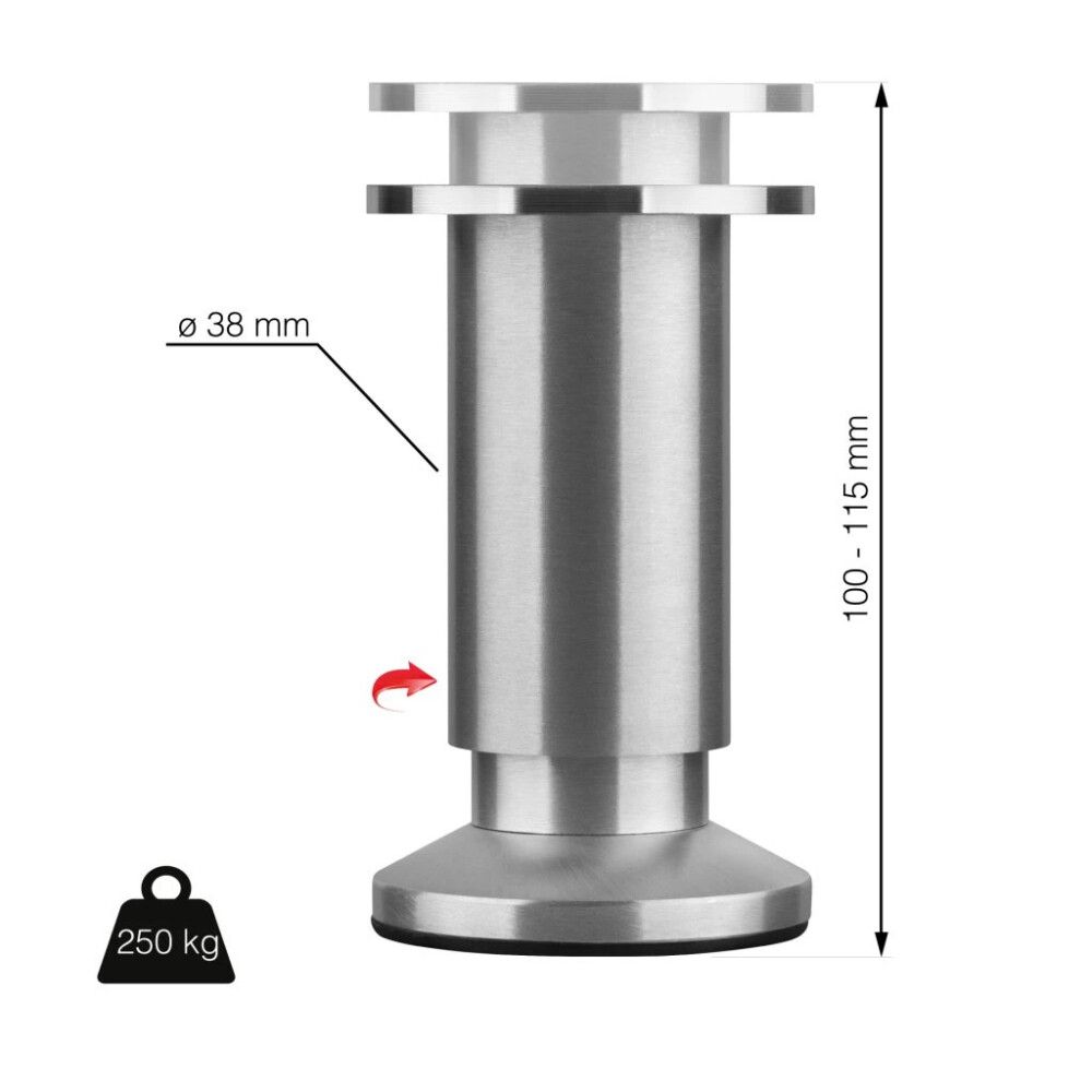 Borðfótur stillanlegur Ø38x110x115mm burstað ál