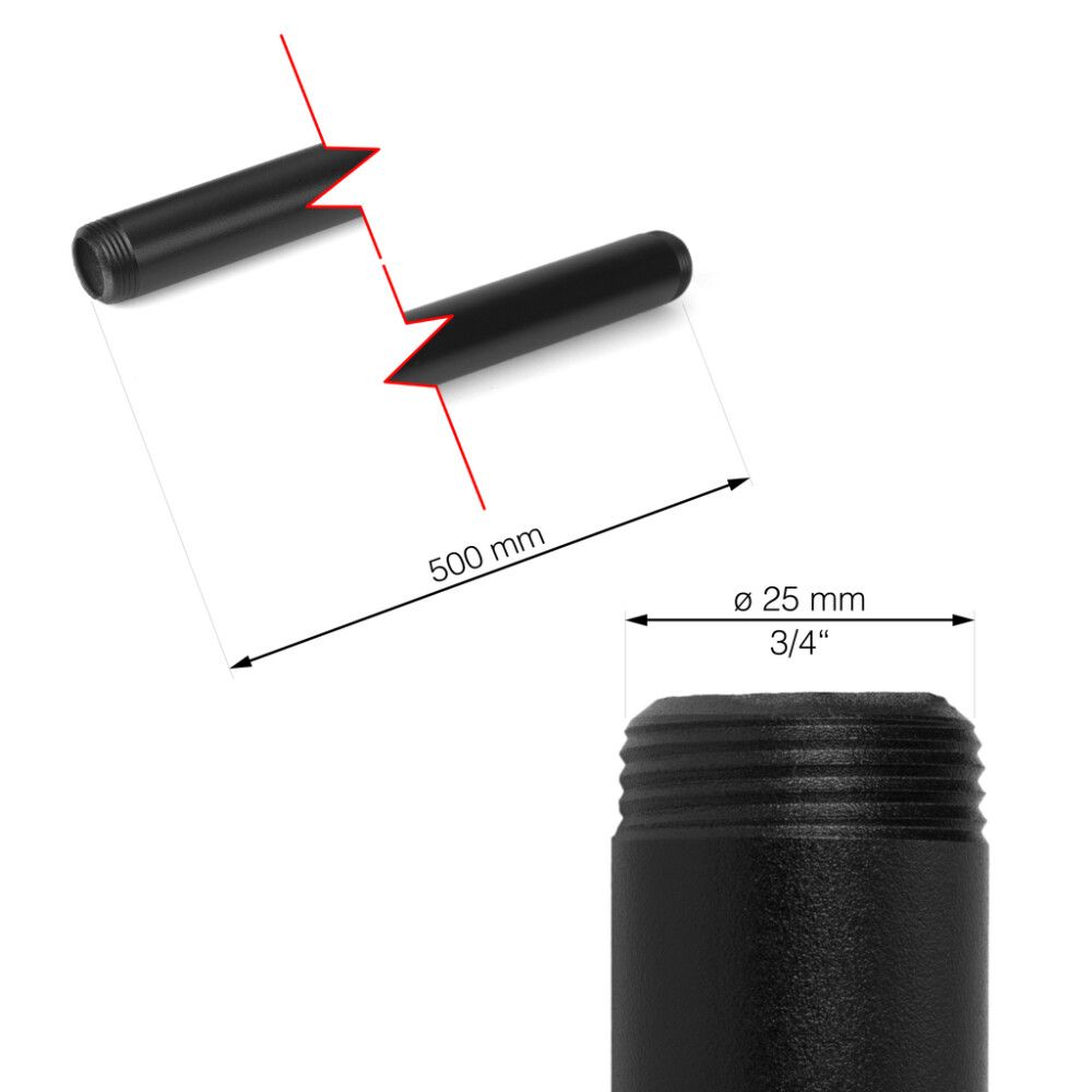 Rör fyrir hillukerfi RT-13 500mm 3/4" Risticline svart