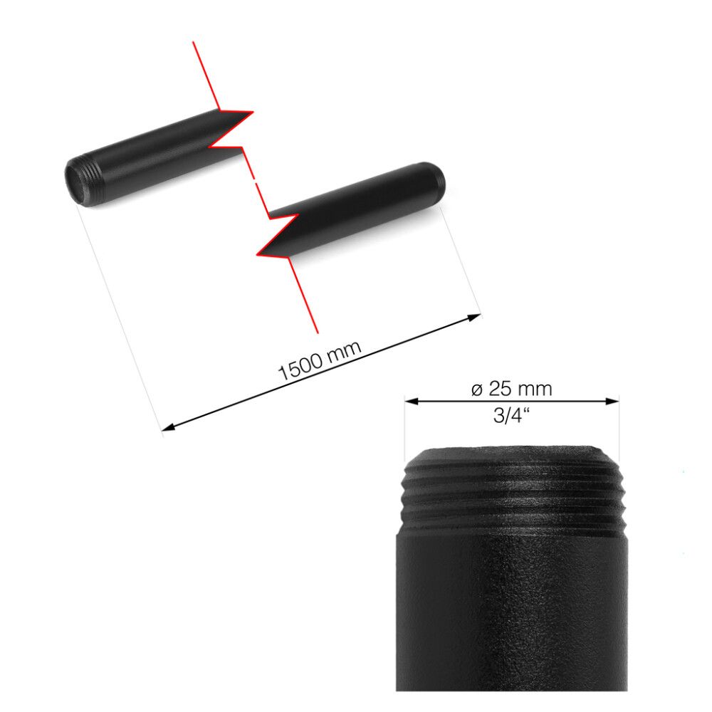 Rör fyrir hillukerfi 1500mm 3/4" Rusticline RT-33 svart