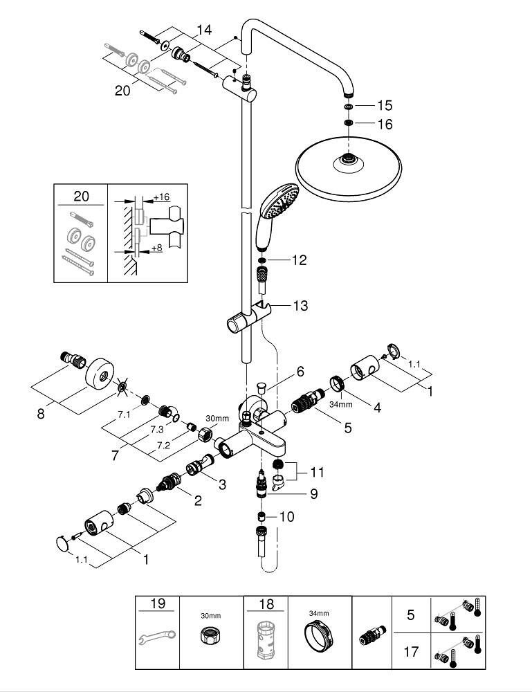 Sturtusett fyrir baðkar Grohe Vitalio Start 250 króm