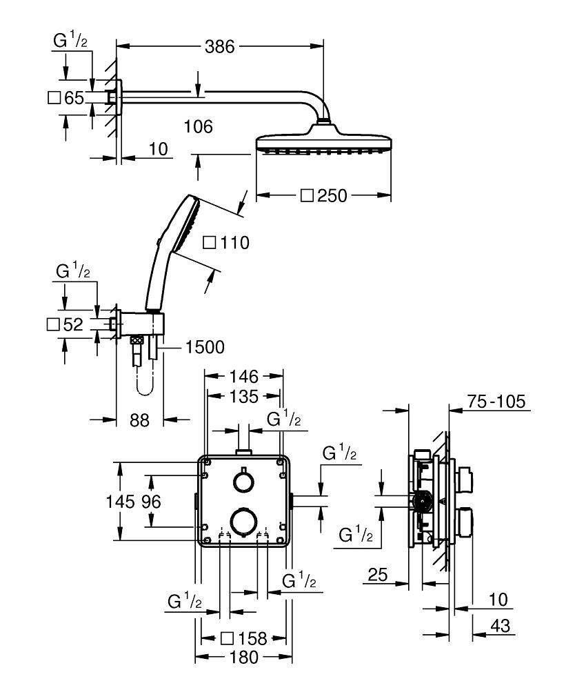 Sturtusett innbyggt Grohe Vitalio Comfort 250 króm