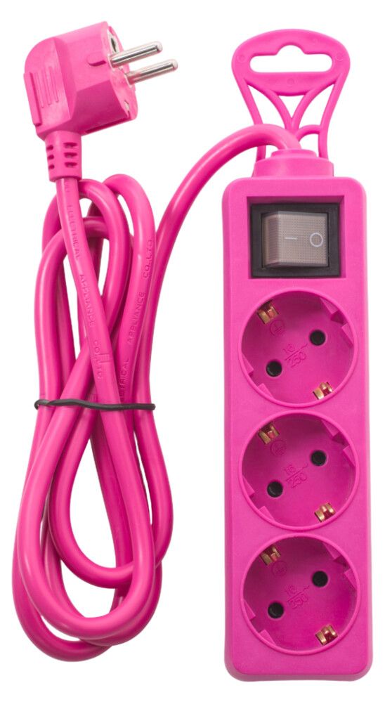 Fjöltengi með rofa 3F 1,5m Airam bleikt