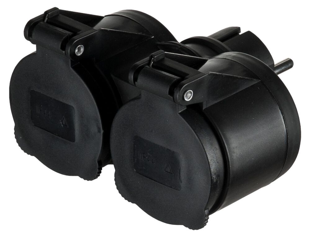 Fjöltengill með loki 2 tengi IP44 Airam svartur