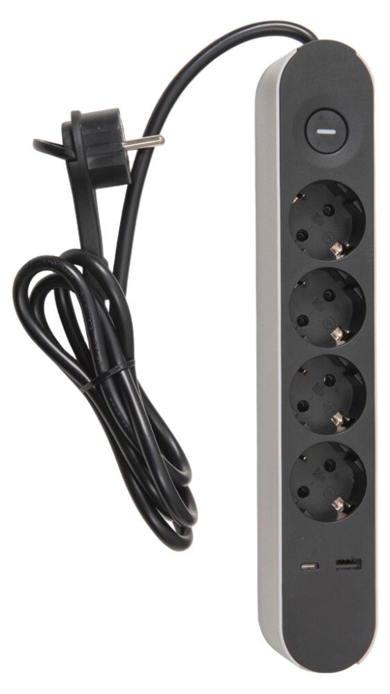 Fjöltengi 4F+2USB 1,4m Airam svart