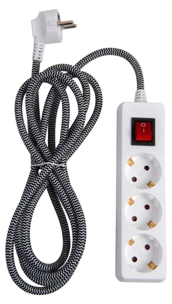 Fjöltengi með rofa 3F textíl 2m Airam hvítt