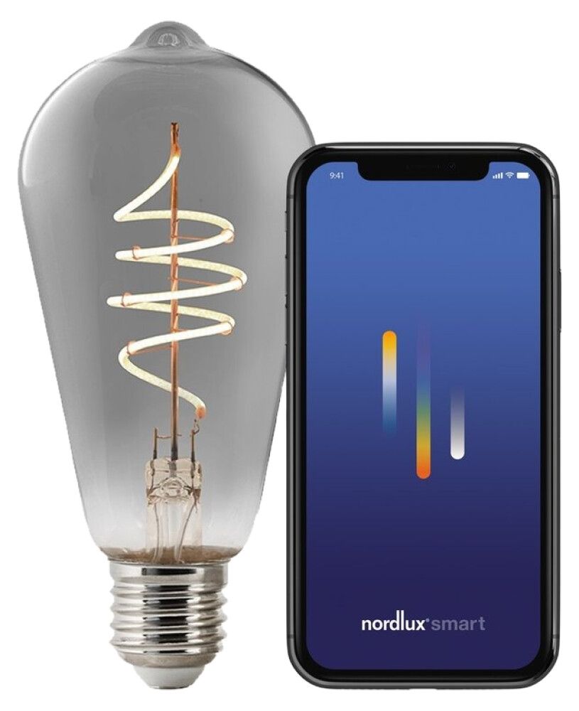 Snjallpera LED E27 Reykt filament 1800K Nordlux 4,7W Ø64mm