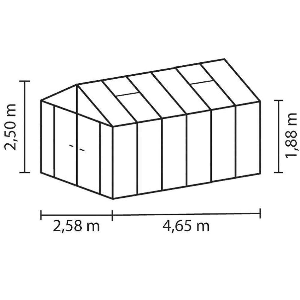 Gróðurhús Poseidon 11,9 m² svart 3 mm hert gler og polyþak