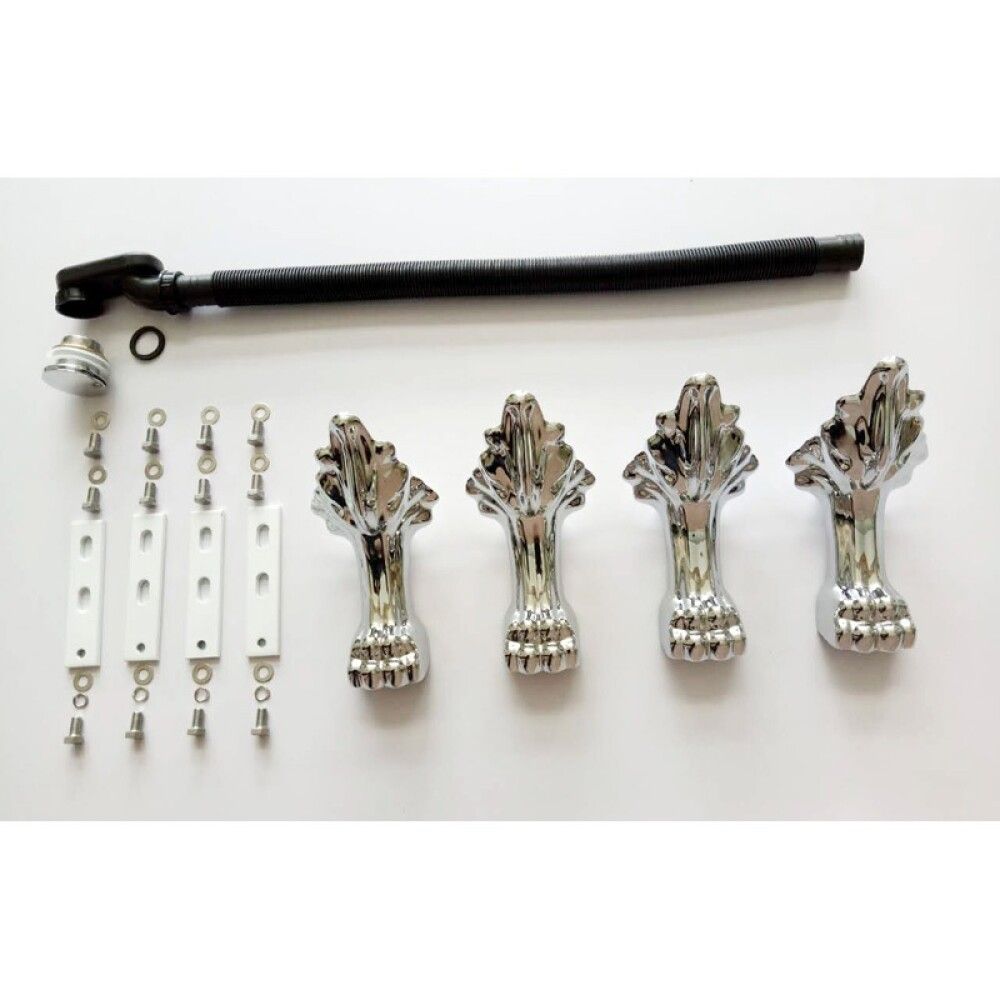 Ljónsfætur með frárennslisetti Króm 4stk