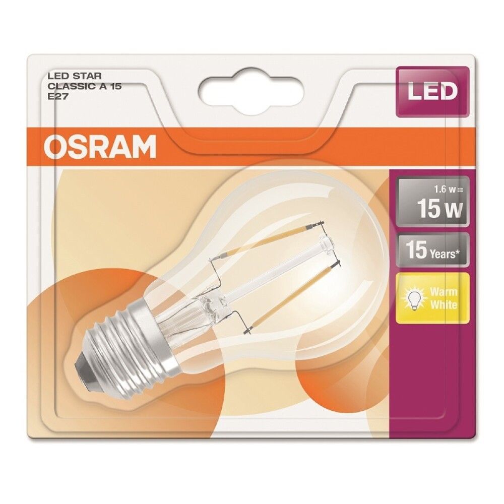 Ljósapera LED E27 2700K Osram 1,6W Ø55 mm