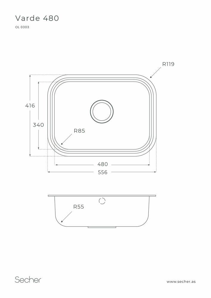 Stálvaskur einfaldur 550x410 mm Oulin