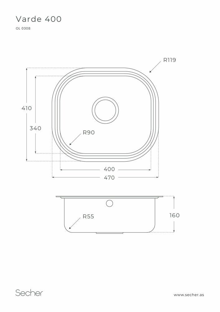 Stálvaskur einfaldur Scher 47x41cm