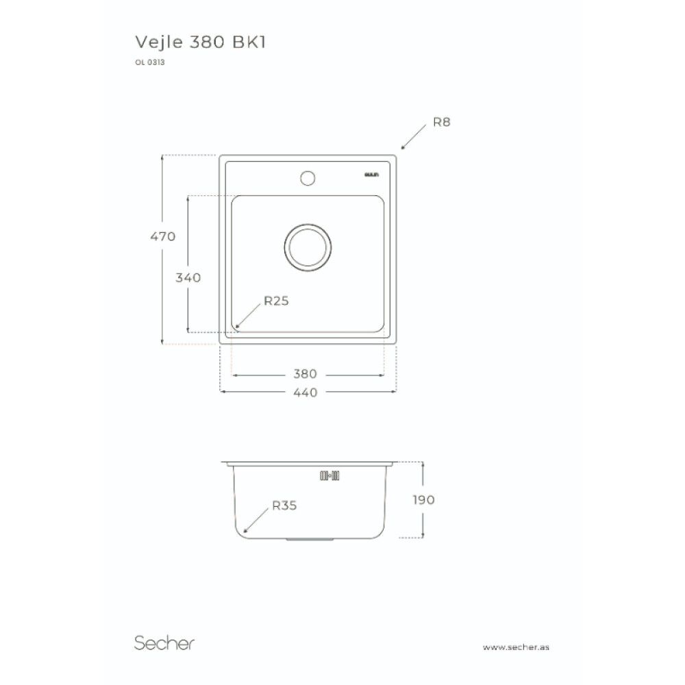 Stálvaskur einfaldur 440x470 mm Oulin