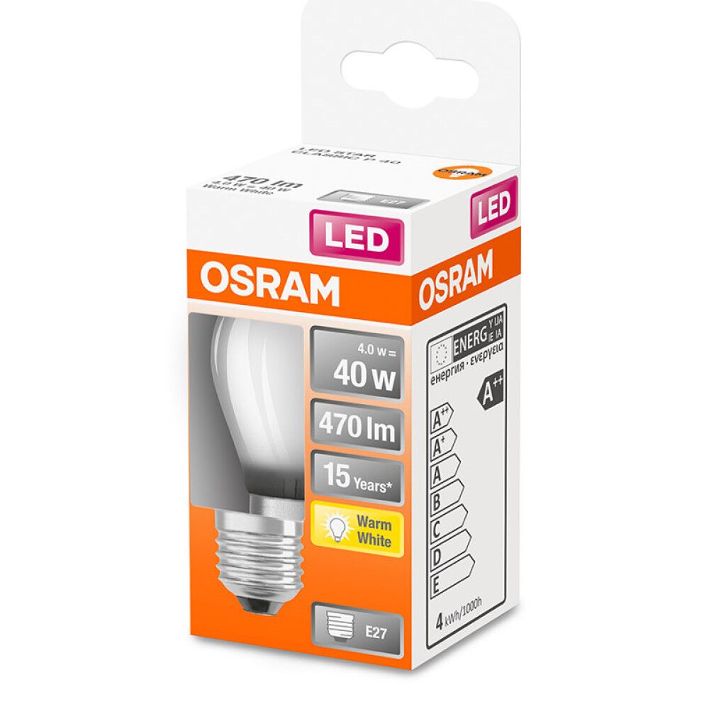 Ljósapera LED E27 2700K Osram 4W Ø45 mm