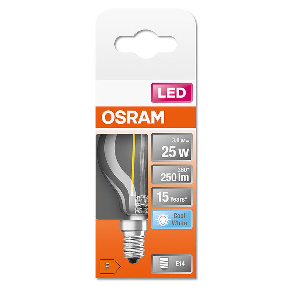 Ljósapera LED E14 4000K Osram 2,5W Ø4,5 mm