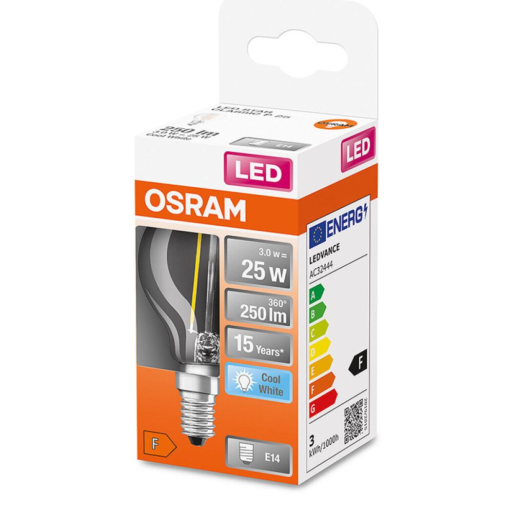 Ljósapera LED E14 4000K Osram 2,5W Ø4,5 mm