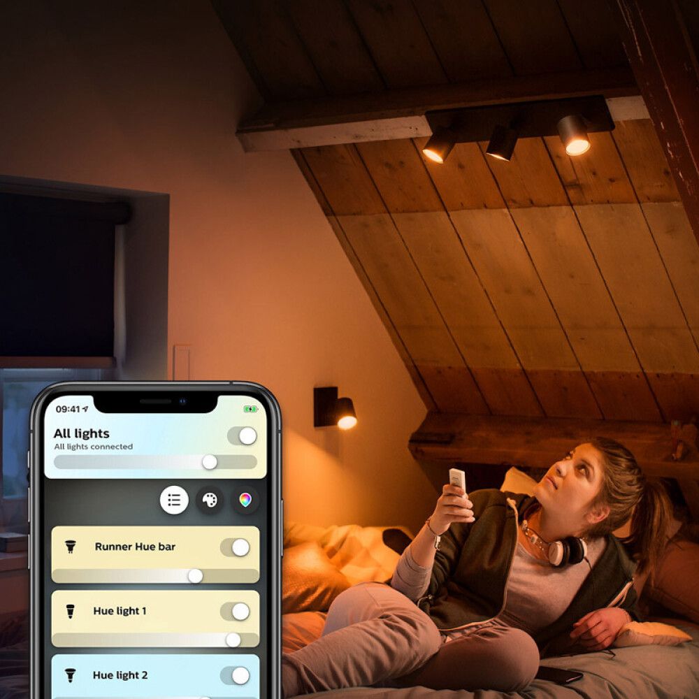 Veggljós GU10 Philips Hue svart