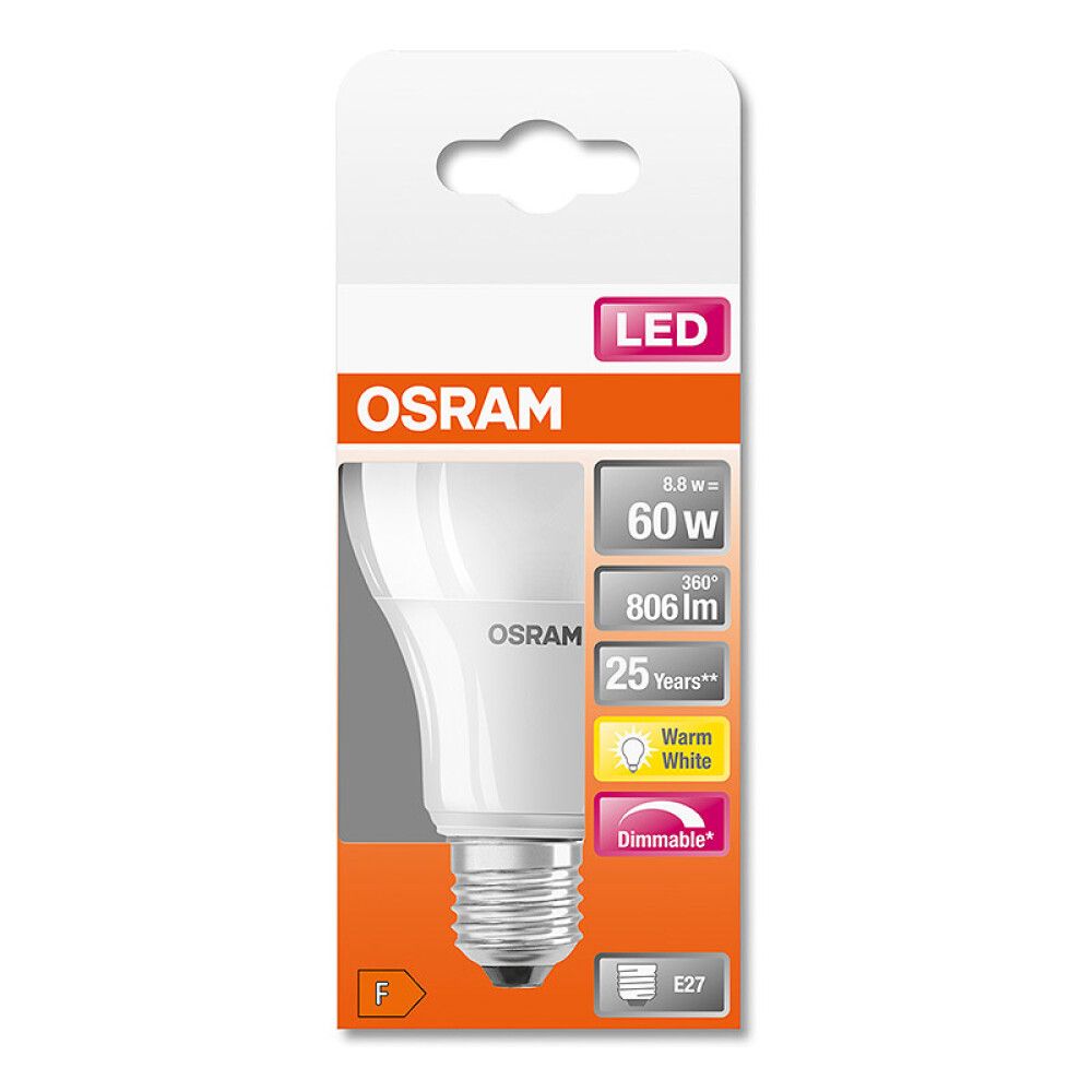 Ljósapera LED E27 2700K Osram 9W 