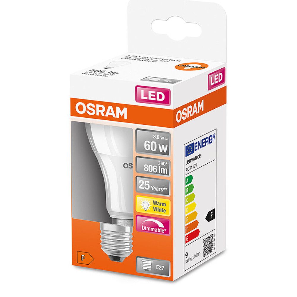 Ljósapera LED E27 2700K Osram 9W 