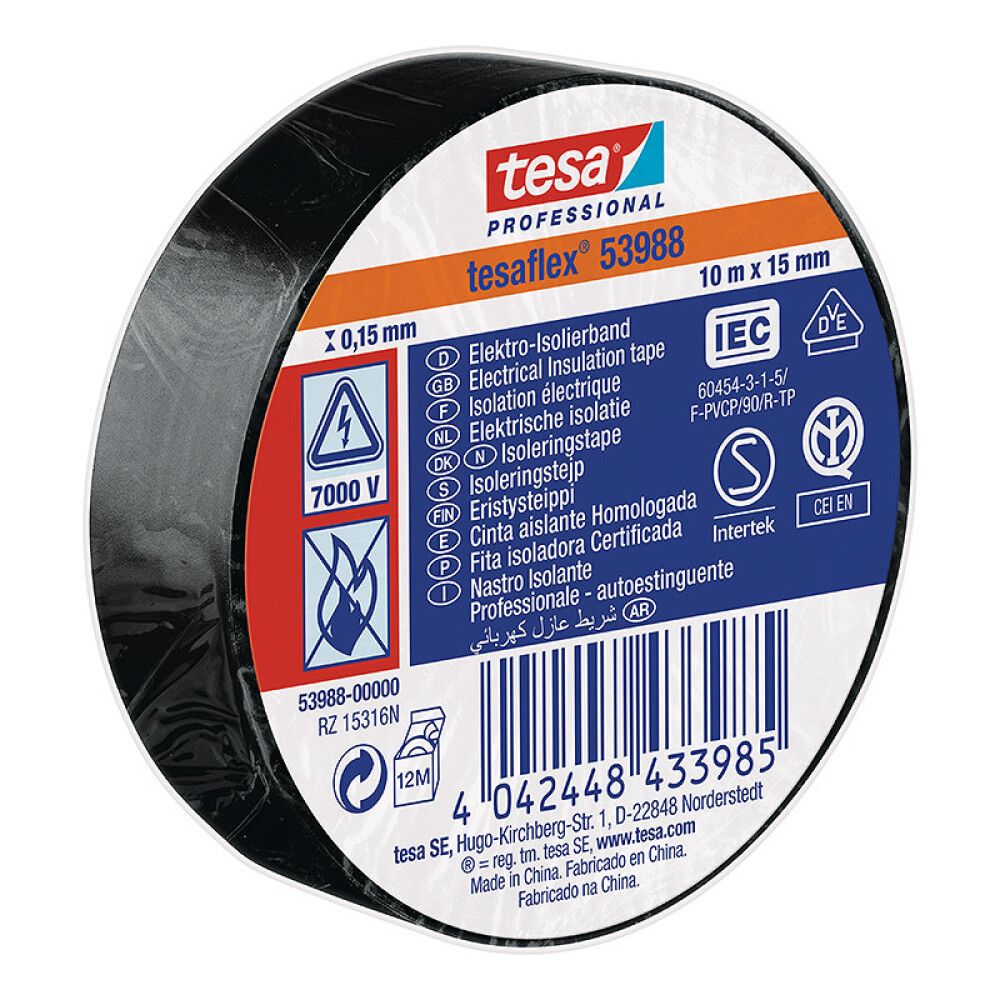 Einangrunarlímband 15mm x 10m Tesa Tesaflex svart