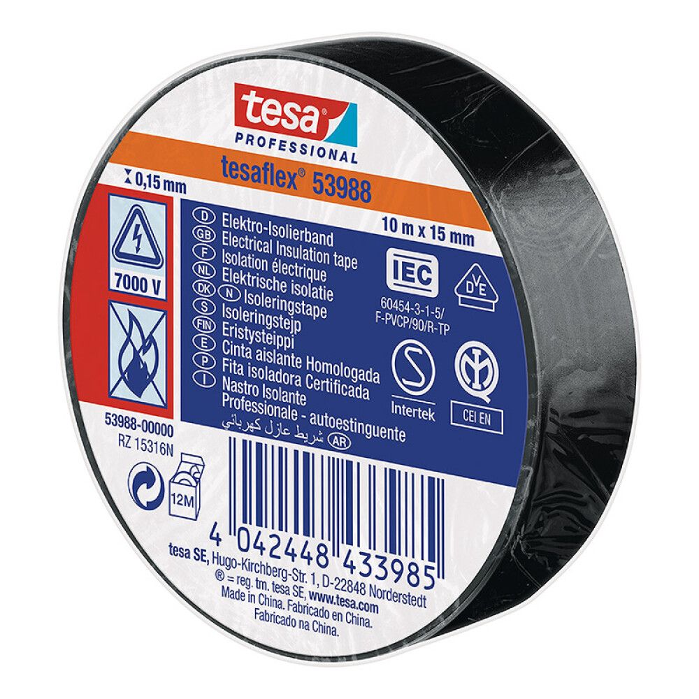 Einangrunarlímband 15mm x 10m Tesa Tesaflex svart