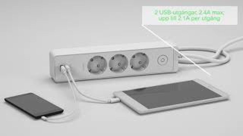 Fjöltengi 3 tengi + 2xUSB svart