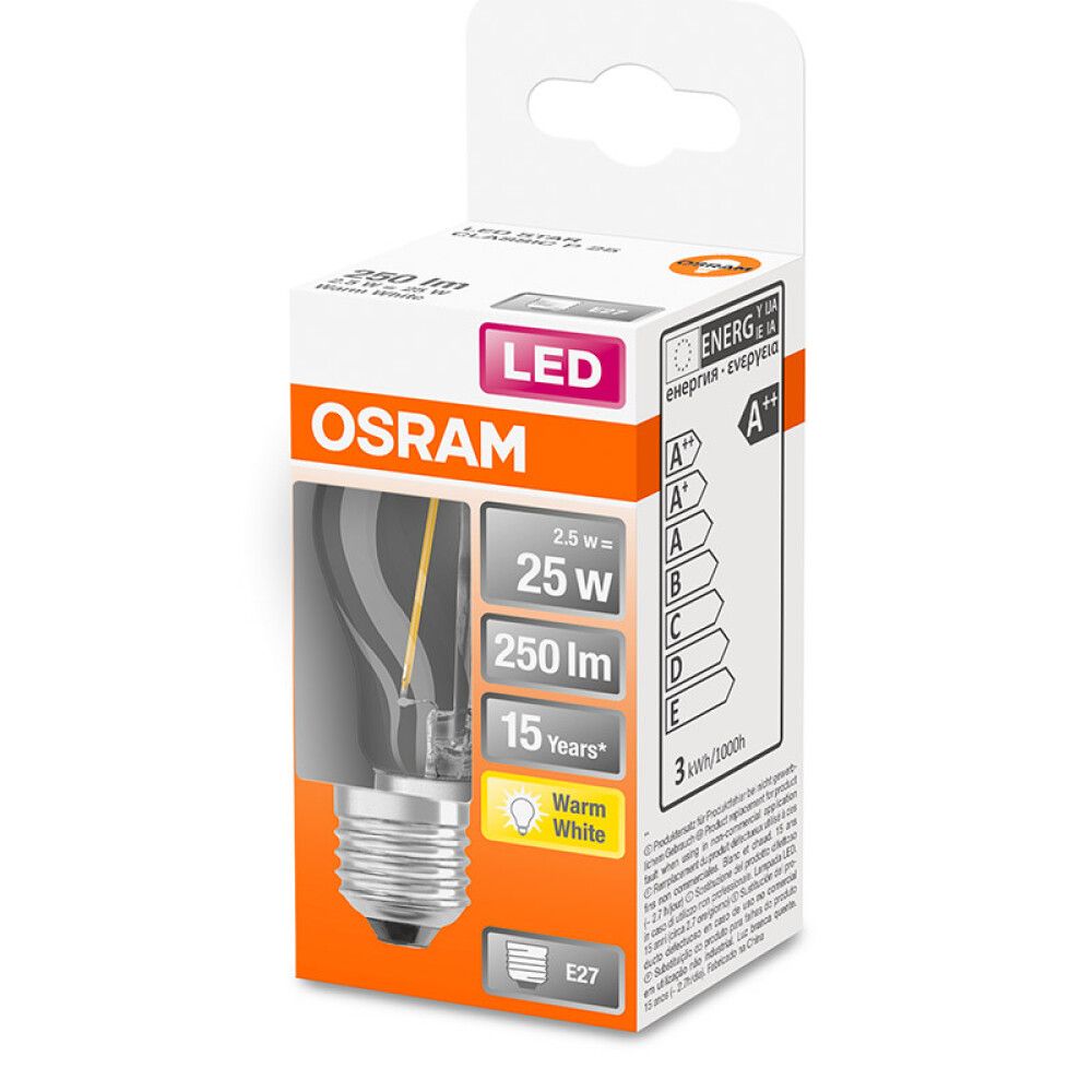 Ljósapera LED E27 2700K Osram 2,5W Ø45 mm