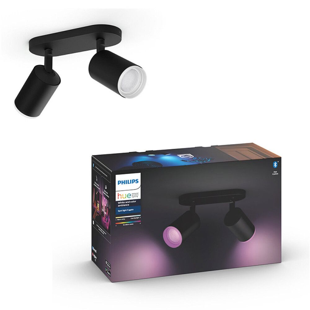 Kastarar 2xGU10 Fugato Philips Hue 19,5 cm svartir