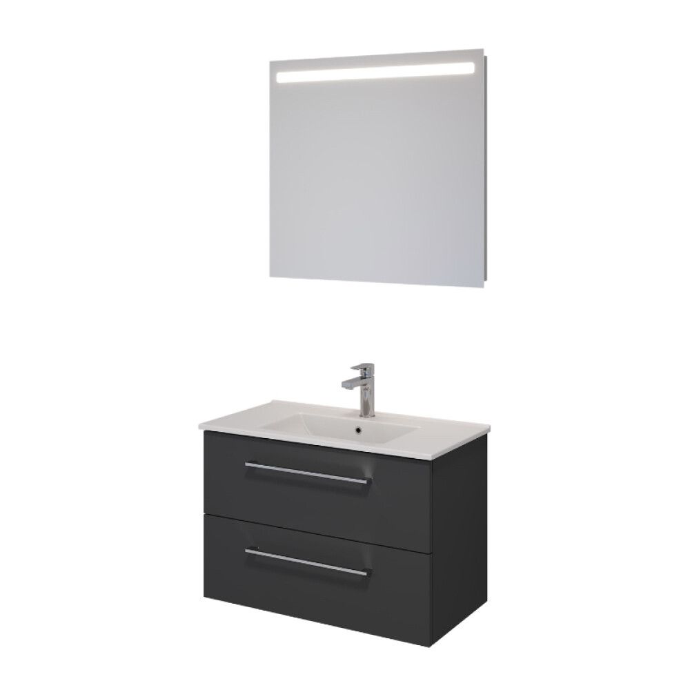 Baðinnrétting með LED spegli 75cm dökkgrá