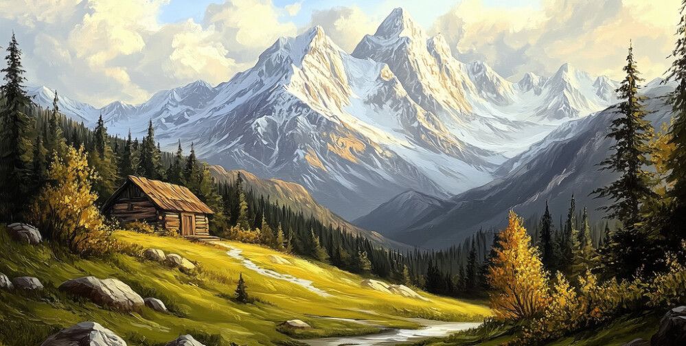 Hljóðvistarmynd landslag bjarg 2420x1220x20 mm InEx