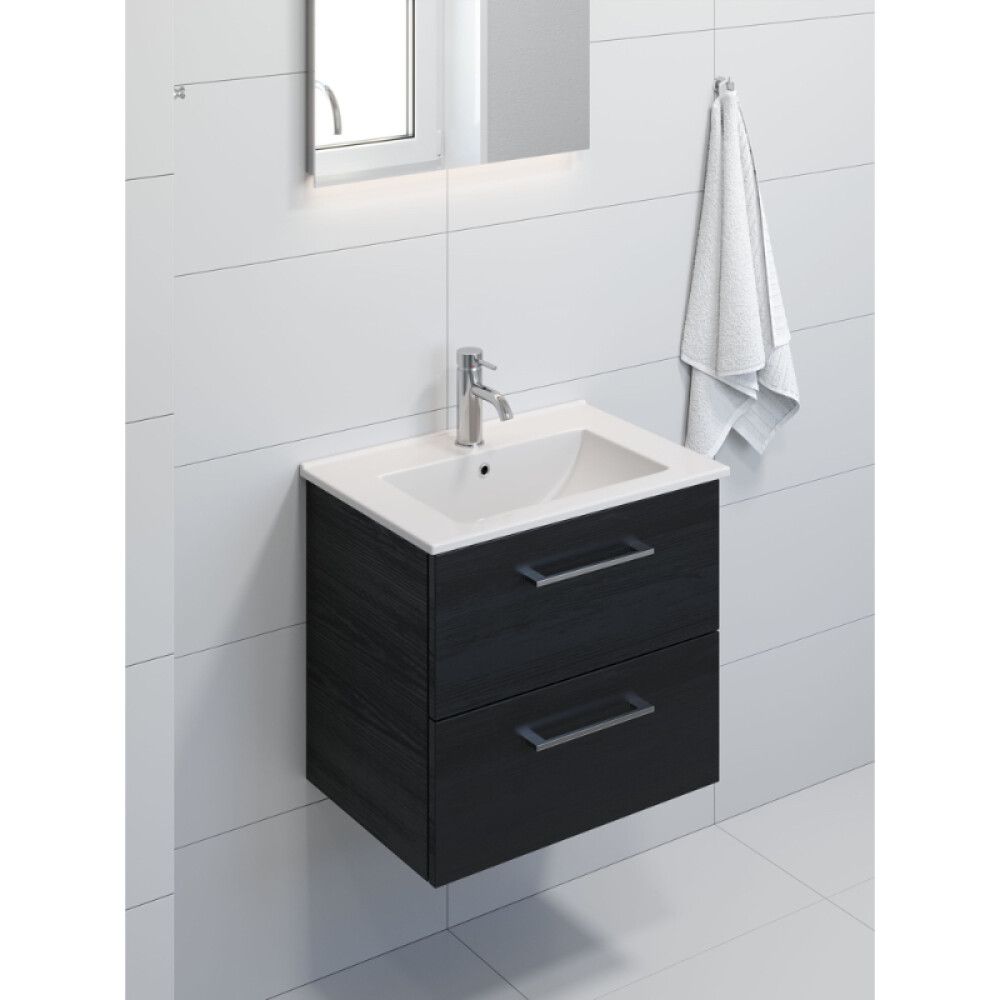 Baðinnrétting með LED spegli 56cm svart