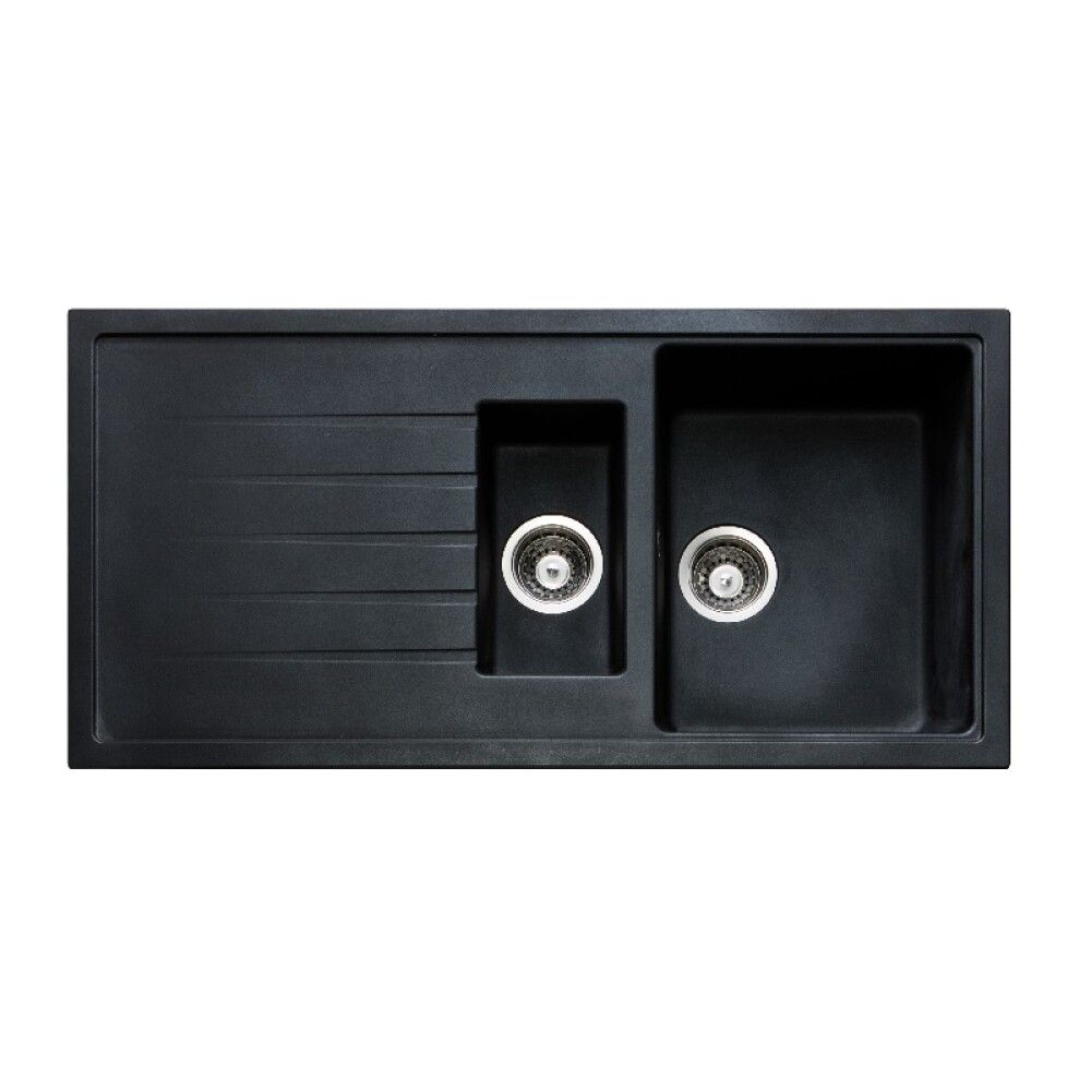 Stálvaskur 1½ hólf með vaskaborði 1000x500 mm Secher svartur