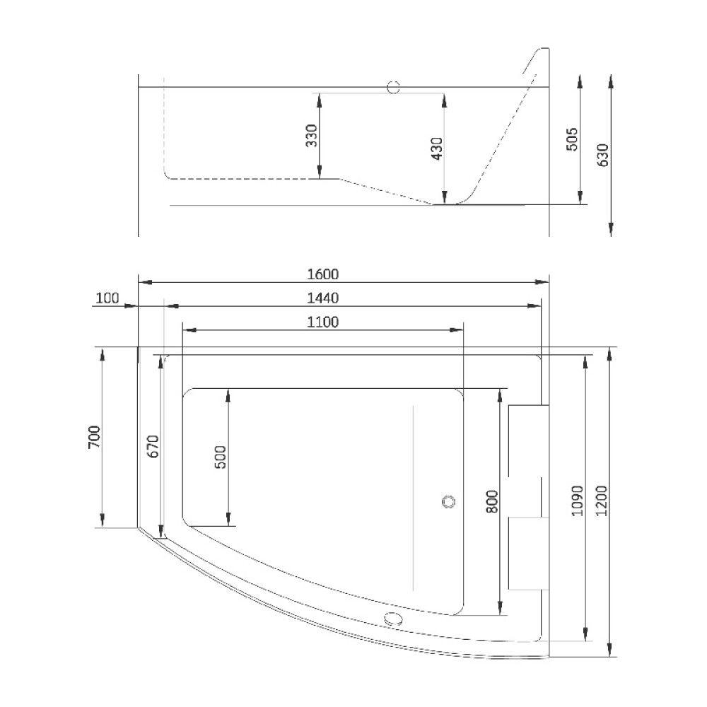 Baðkar frístandandi Värmland Clean hægri 160x120x65 cm