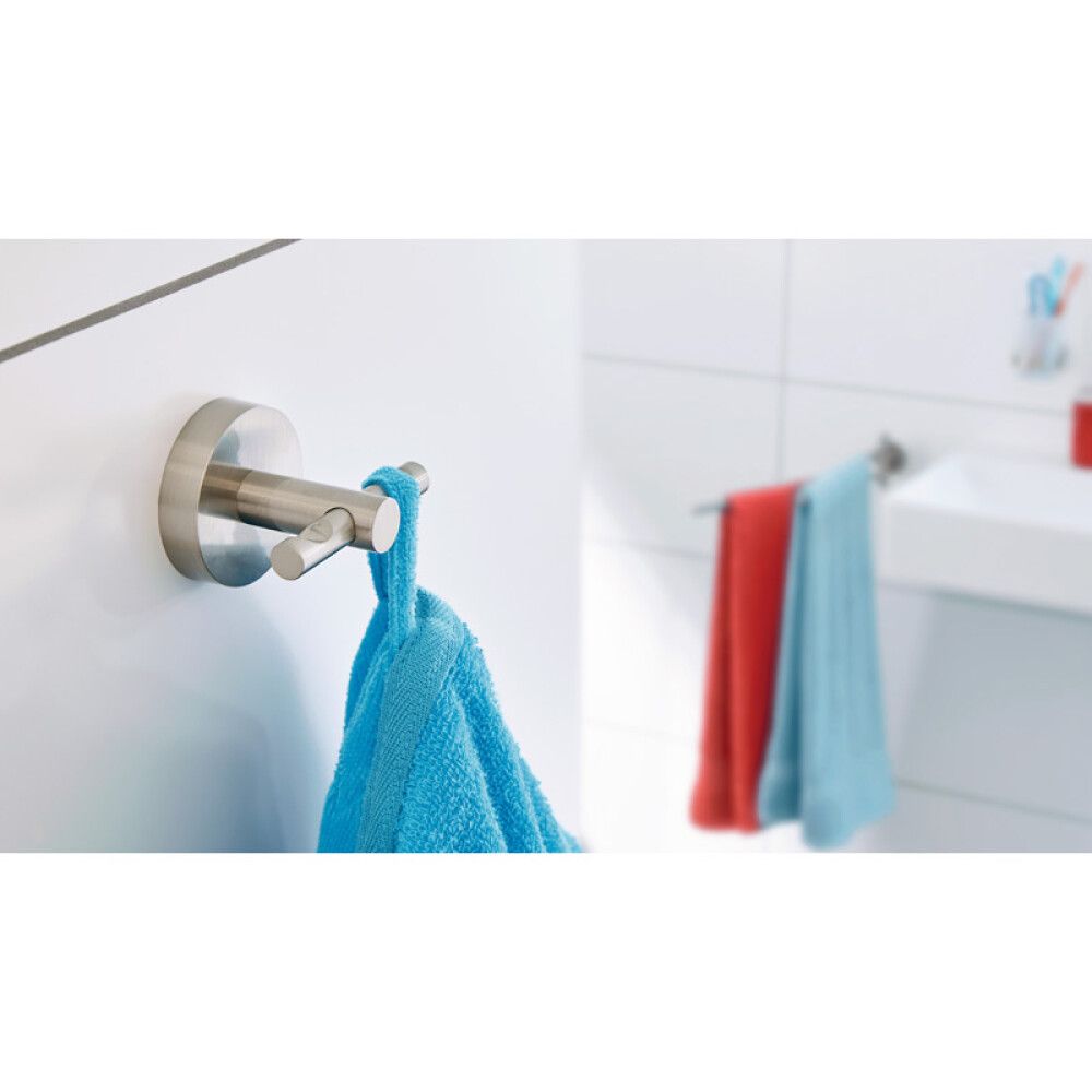 Krókur tvöfaldur Tesa Moon límdur króm