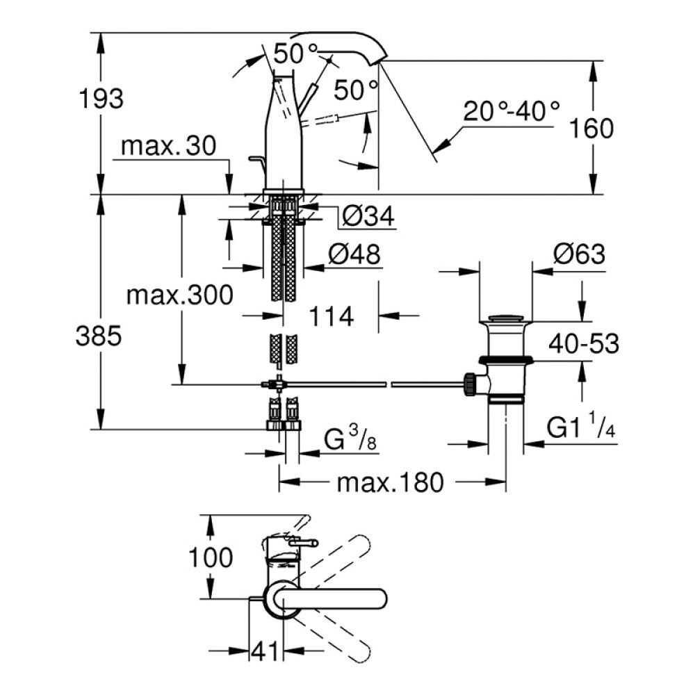 Handlaugartæki með botnventli Grohe Essence M messing