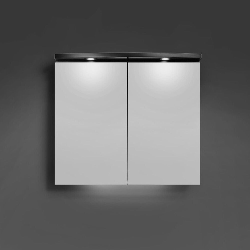 Speglaskápur rúnaður matt svartur 80x70 Skärgård