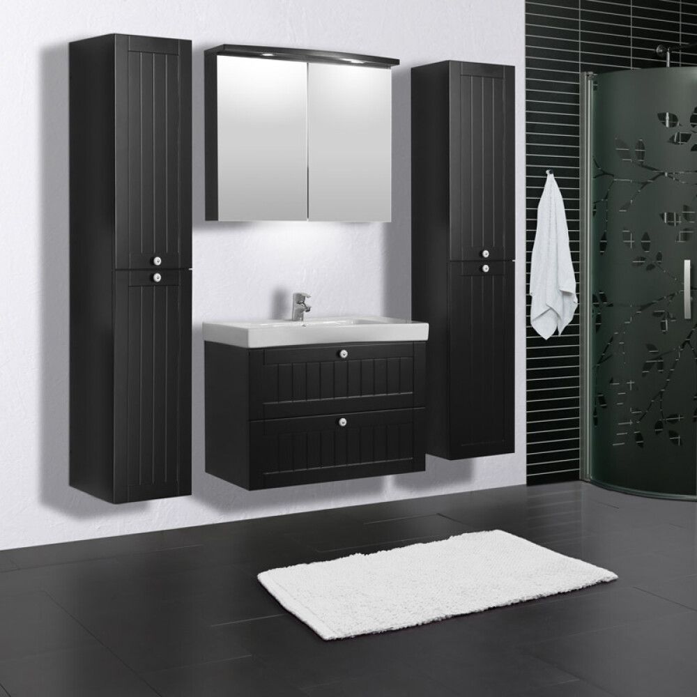 Speglaskápur rúnaður matt svartur 100x70 Skärgård