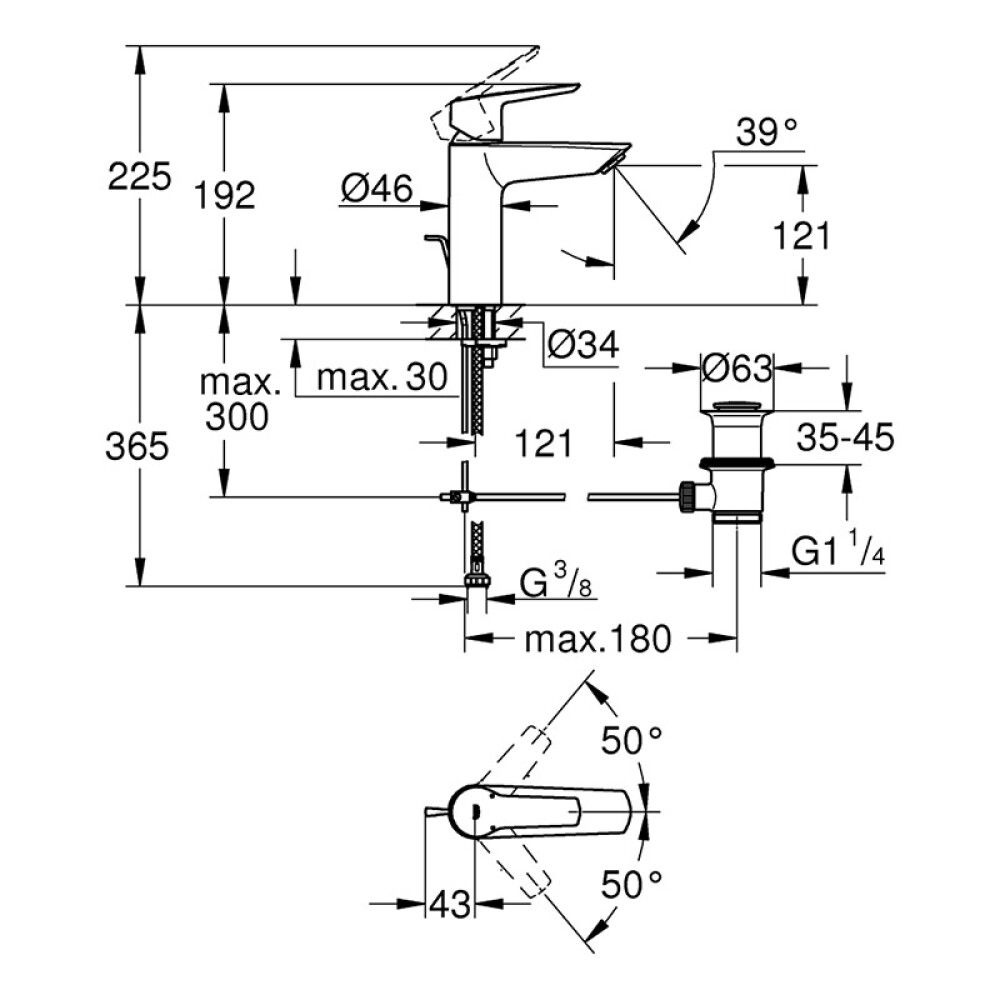 Handlaugartæki Grohe Start  Krómað með botnventil 8,3cm