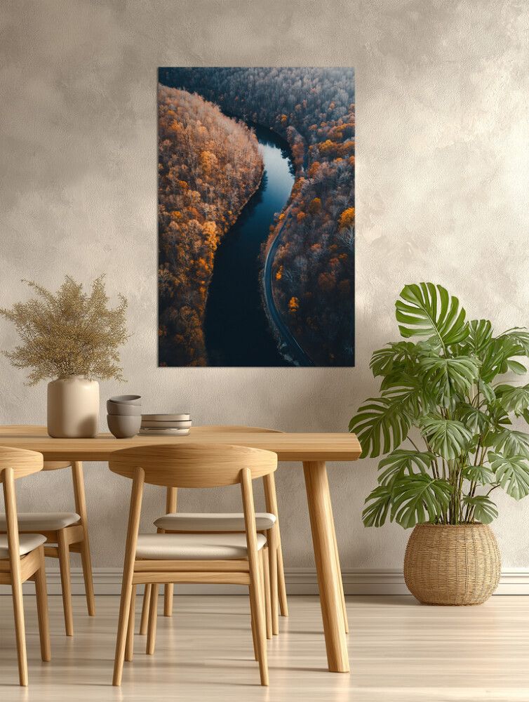 Hljóðvistarmynd landslag á og skógur 800x1220x20 mm InEx